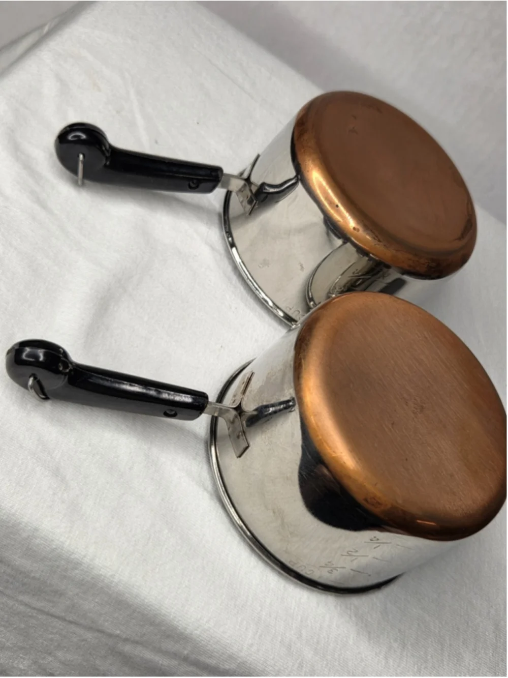 Vintage Revere Ware Miniature Measuring Saucepans w/Lids Copper Bottom Lot of 2